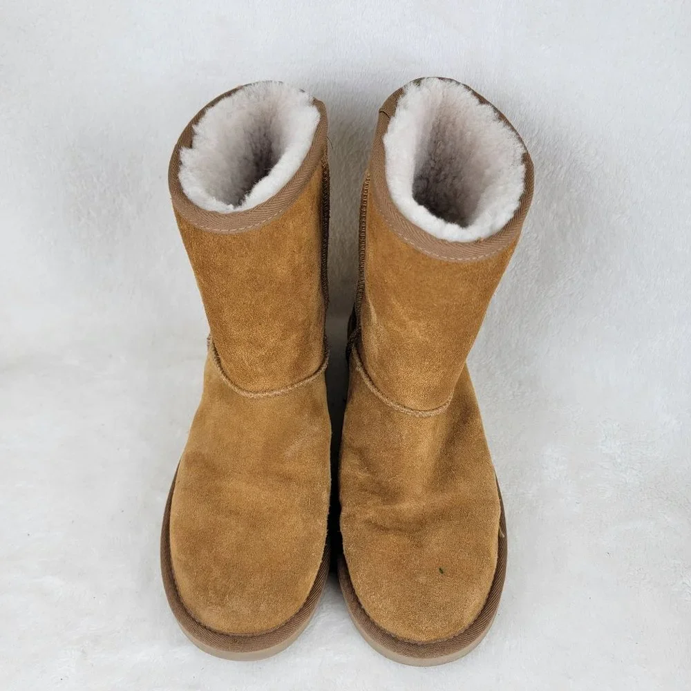 Koolaburra by UGG Tan Suede Faux Fur Lined Short Mid Calf Pull Up Boots Size 7